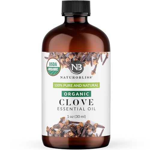 Image of NaturoBliss Organic Clove Essential Oil 1 oz - 100% Pure, Natural, Undiluted for Toothache, Sore Muscles, Skin & Hair Care - Soothing Clove Bud Oil for Aromatherapy, Warm Spicy Aroma
