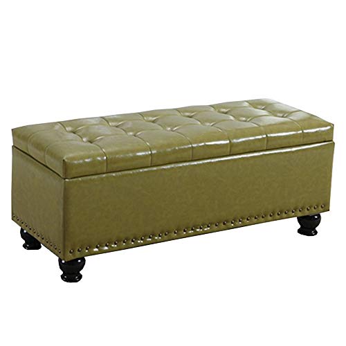 Tabouret ottoman vert en PU avec rangement rectangulaire et style riveté - 2