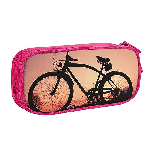 Astuccio per matite con stampa a forma di bicicletta da strada per trucchi portagioie portatile da viaggio nero rosa Taglia unica portamatite