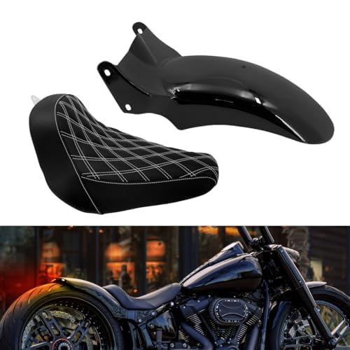 HDBUBALUS Motorrad-Schutzblech hinten + Solositz kurzes Schutzblech, passend für Harley Softail Fat Boy FXBRS Breakout FXDR 2018-2023, weißes Gewinde