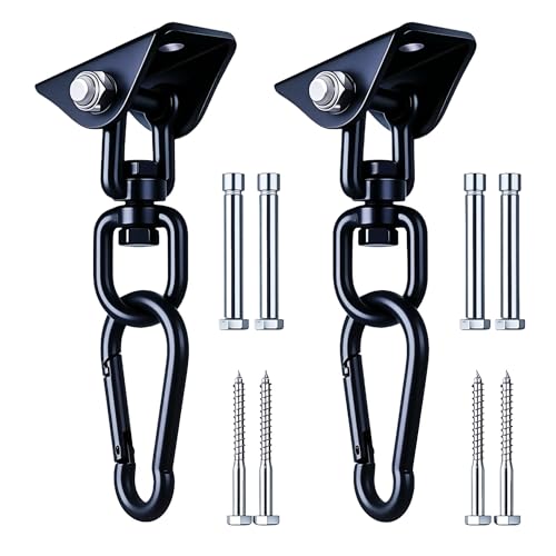 Hammock Hanging Kit, 360° Rotating Heavy Duty Swing Chair Hook 1200 lbs Capacity, Ceiling Mount Hammock Chair Hardware with Carabiner for Indoor Outdoor Yoga, Tree, Porch, Seat, Home Gym