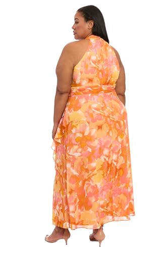 Image of London Times Women's V-Neck Waist Tie Ruffle Cascade Dress for Women | Wedding Guest Dresses for Women