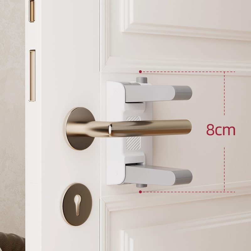 Miniatura 5 de YEYA Cerradura de manija de puerta de seguridad para niños, cerradura de palanca de ajuste universal blanca con adhesivo 3M, paquete de 2 cerraduras