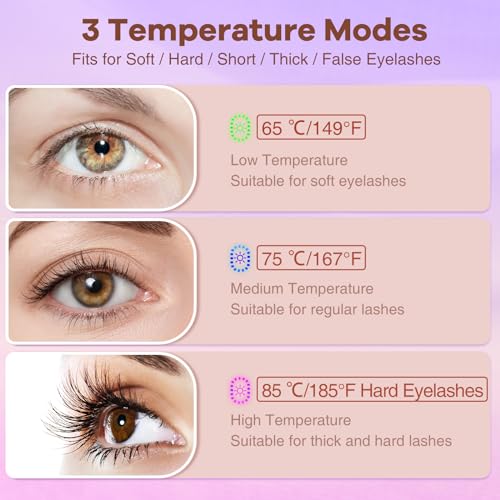 Heated Eyelash Curlers Grande Lash Lift Heated Lash Curle, 3 Heating Modes with Sensing Heating Silicone Pad, Quick Natural Curling Eye Lashes for Long Lasting, Electric Eyelash Curler (Pink)
