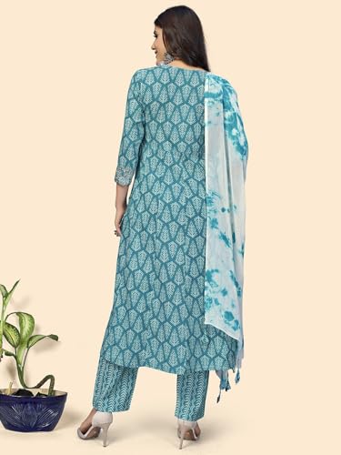 Image of Vbuyz Women's Cotton Printed A-Line Regular Fit Kurta Pant with Dupatta