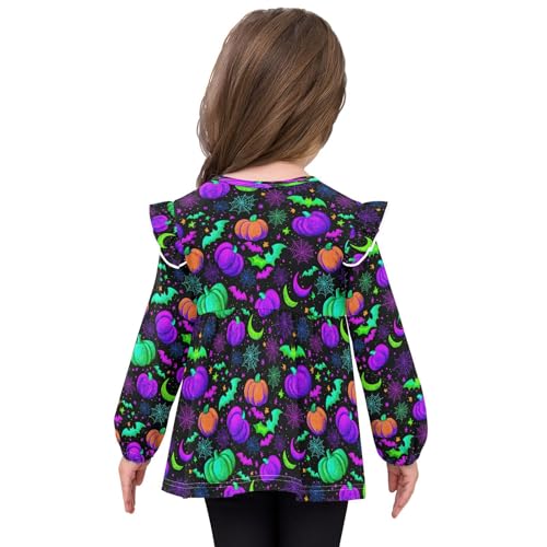 Pumpkin Bat Moon Spider Web Girls Shirts Cotton Long Sleeve Ruffle Toddler Tee Tops4