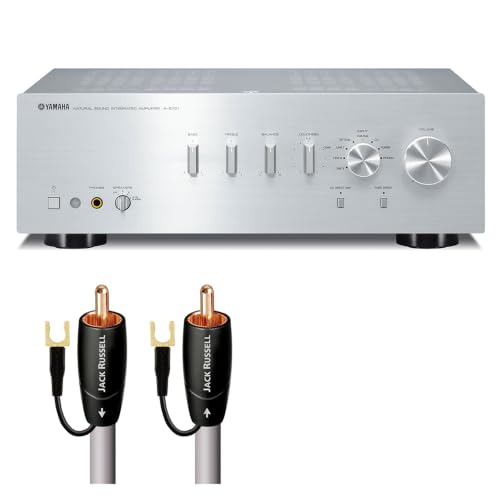 Image of Yamaha A-S701 Amplifier Bundle w /AudioQuest Jack Russell Cable (Silver) | Integrated amplifier with 100W x 2, optical /coaxial inputs, Pure Direct and AudioQuest Jack Russell 4m subwoofer cable
