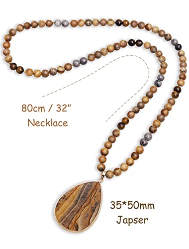 Pearlfect Long Pendant Necklaces For Women/Men Trendy, 8Mm Womens Beaded Jasper Necklace,32 Inch Brown Stone Bead Boho Necklace Jewelry,Chunky Statement Necklace,Handmade Fashion Jewelry Gifts (07 Jasper+Tiger Eye) #TOP2