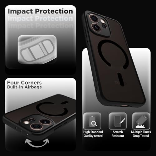 Image of RIGGEAR Shockproof Sleek Hybrid Armor Magnetic Back Cover Case Compatible with MagSafe Accessories for Oppo Reno15 Pro, Reno 15 Pro 5G (Smoke Black Matte PC + Black TPU-Bumper)