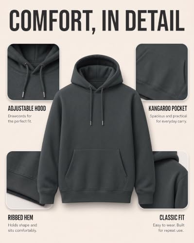 Buy NOBERO Men's Cotton Blend Neck Regular Fit Hooded Sweatshirt (1M-TWHO-R0004-ElegantH_Graphite (Large) at Amazon.in - Image 6