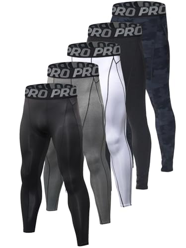5 Pack Men's Camouflage Compression Pants Athletic Workout Leggings Running Tights Sports Basketball Baselayer