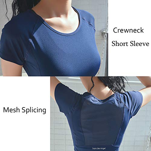 Dream Slim Short Sleeve Workout Tops For Women Stretchy Slim Fit Running Sports Shirts Dry Fit Mesh Yoga Gym Top (Dark Blue, Xl) #TOP4