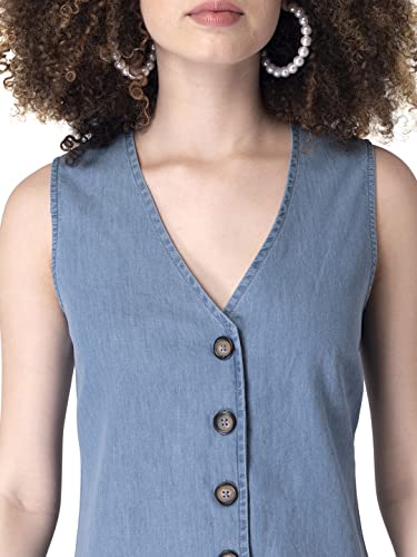 Image of FabAlley Women's Denim Blue Sleeveless Button Down Dress Mini