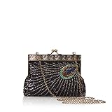 BABEYOND 1920s Flapper Peacock Clutch Gatsby Sequined Evening Handbag Beaded Bag (Style 2-Black)