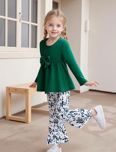 Woleroyir Girls Clothes 2 Piece Fall Winter Outfit, Green, 7-8 Years — view 3