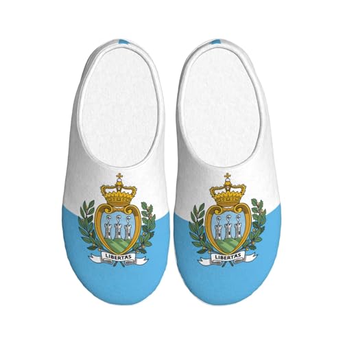 Cozy Flag of San Marino print Slippers Indoor and Outdoor Fuzzy House Shoes Anti-Skid Sole Gifts for Women Indoor Scuff