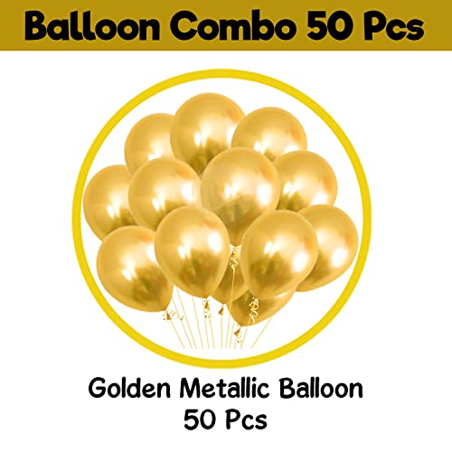 Party Propz Golden Balloons for Birthday -Pack of 50 Pcs Gold Balloon for Decoration | Golden Balloons Metallic | Metallic Balloon For Decoration | Chrome Gold Ballons (Latex)