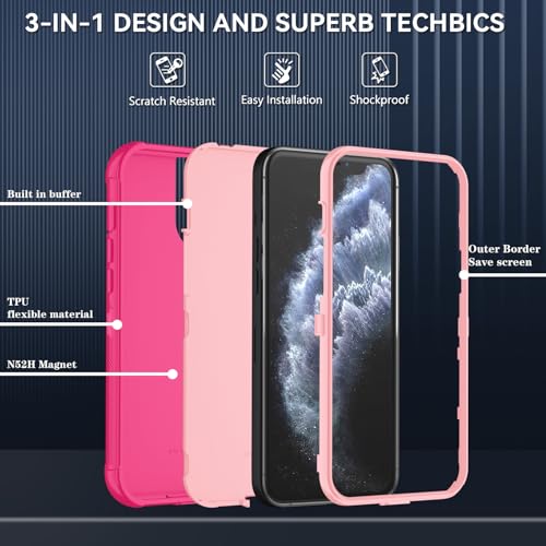 Image of SunStory Compatible with iPhone 11 Pro Max Case with HD Screen Protector, 3-Layer Heavy Duty Full-Body Cover,3 in 1 Hybrid Protective Case for iPhone 11 Pro Max 6.5 inch,PinkRed