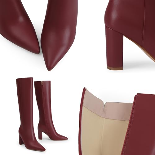 iiimmu Knee High Boots for Women 3 IN Chunky Heel with Side Zipper Soft Faux Leather Tall Boots Pointed Toe 15 IN Shaft2