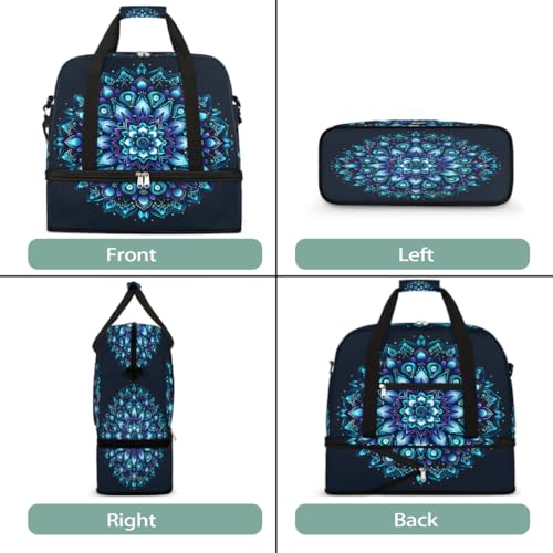 Sports Gym Bag Blue Mandala Flower Large Travel Duffel Bag With Shoe Compartment Foldable Waterproof Carry-On Weekend Travel Bags for Camping Overnight Yoga Hospital Travel Bags3
