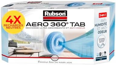 Rubson – AERO 360° Recharges en tabs neutres pour absorbeur d'humidité, recharges pour déshumidificateurs ultra absorbantes et anti odeur, 4 x 450 g pour déshumidificateur d'air