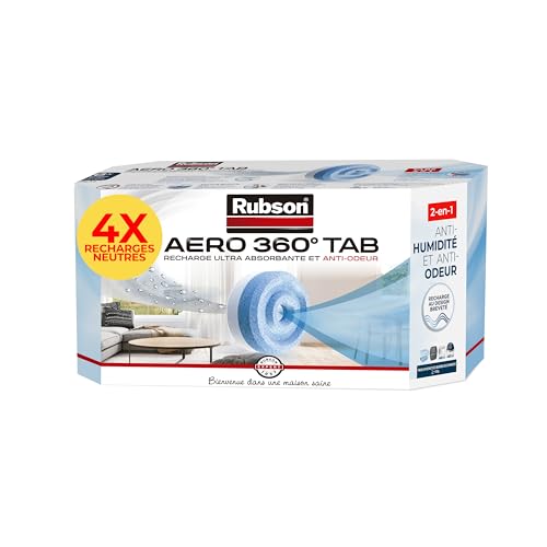 Rubson – AERO 360° Recharges en tabs neutres pour absorbeur d'humidité, recharges pour déshumidificateurs ultra absorbantes et anti odeur, 4 x 450 g pour...