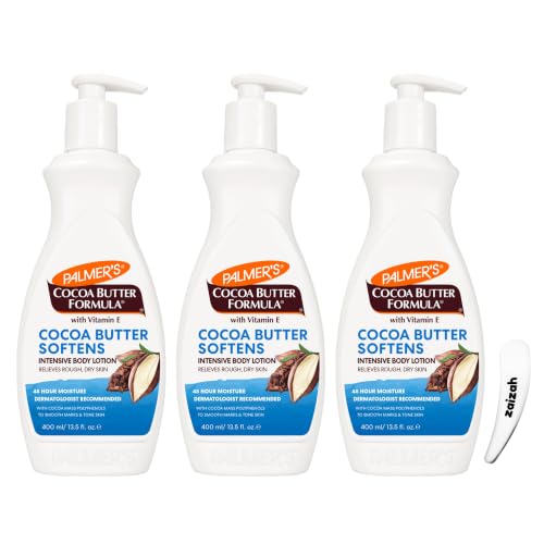 Palmers 3 X 400 ml Premium Cocoa Butter Formula Body Lotion for Ultimate Moisturiser (With Cosmetic Spatula)