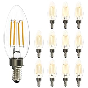 ASOKO C35 Led Light Bulbs, Dimmable 4W Equivalent to 40W LED Candelabra Bulbs, 2700K Warm White, E12 Small Base LED Bulbs 12 Pack, Vintage Candle Lightbulb for Chandelier, Sconce, Porch Lights