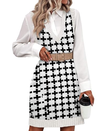 Image of HOTOUCH Women Sweater Vest Oversized V Neck Sleeveless Knit Pullover Ribbed Vest Dress with Pockets