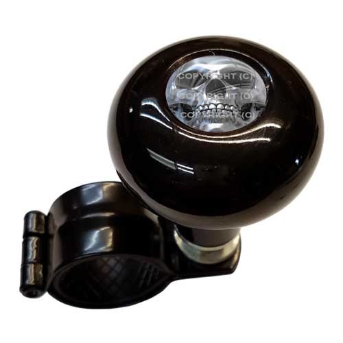 Tricktoppers Pomo giratorio de aluminio negro brillante para volante, para Hot Rod Customs, coche, camión, SUV, tractor, remolque, barco grande y más, cara de calavera plateada