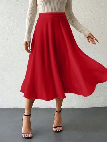 Women's Flowy Trendy Skirt Solid High Waist Elegant Skirt3