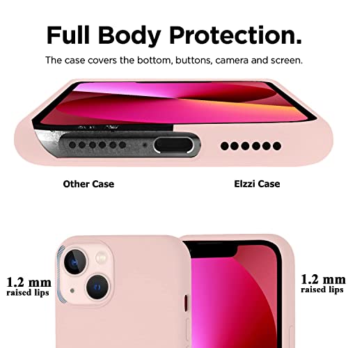 Image of VONZEE Microfiber Logo Cut Cover Compatible for iPhone 13 Case Cushion Liquid Soft Silicone Gel Rubber Phone Cases Non-Slip Protective Shockproof Back Cover 6.1 inch, Sand Pink