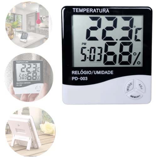 Termômetro Relógio Digital Higrometro Medidor De Temperatura Umidade Alarme