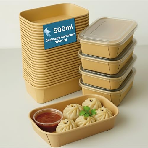 Image of Disposable Containers For Food with Lids | Rectangular Meal Prep Containers & Take Out Box | Microwave & Fridge Safe Food Storage Containers, Food Packing Box For Kitchen - 500ml, 200 Pack