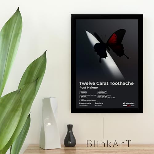 Image of BLINKART Post Malone- Twelve Carat Toothache Wall Photo Frames | Wall Art for Bedroom, Living Room, Studio or Office | Album Cover Print with Spotify Song Link QR Code | Gift for Fans - 8x12 In