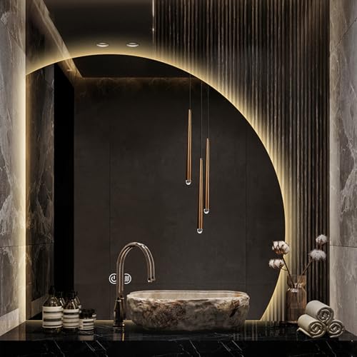 Specchio da bagno a semicerchio con luci retroilluminato Smart Led Specchio Montato a Parete Touch Anti fog 3 colori Frameless Vanity Mirror 80 cm Taglio sinistro