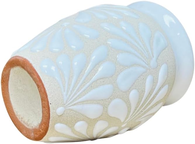 Set of White Espiga Plumeado Cantarito Cup - Set Clay Cantarito Engobe - Handmade Mexican Clay Cups - Margarita Cups - Summertime Essentials (Set of 4)