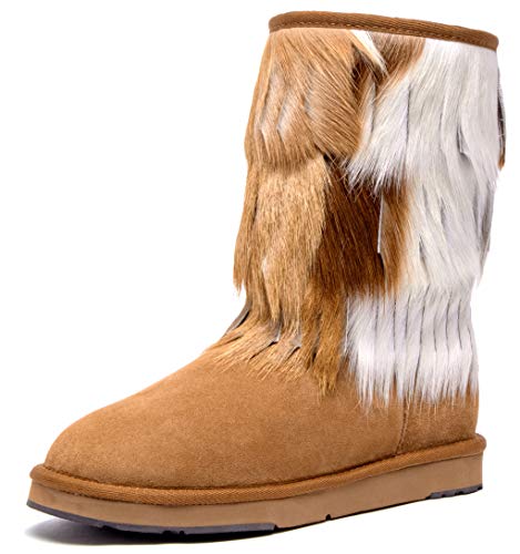 Aumu Daily Shoes Women's Warmer Boots Sheepskin Fur Round Toe Ankle Winter Bootie Chestnut Size 10