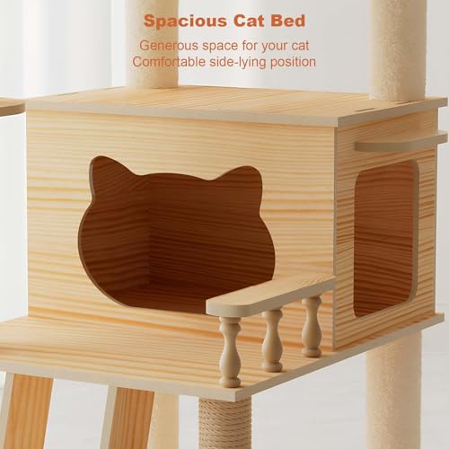 Torre moderna para gatos de madera 59 pulgadas con poste de sisal miniatura 4