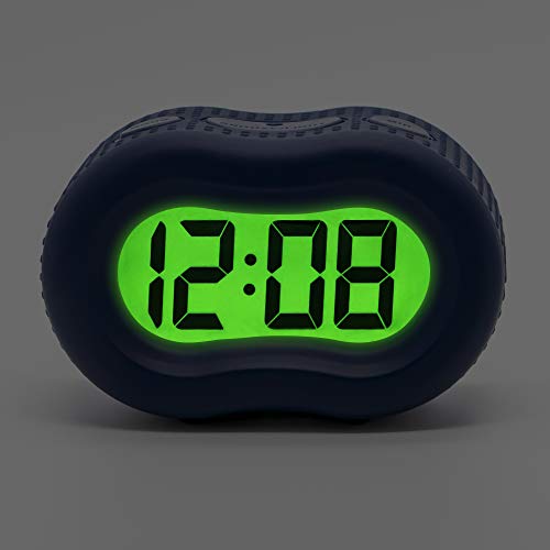 Image of Timelink Smartlight Rubber Alarm Clock with Automatic Night Light and Large Display - Easy-to-Use Digital Alarm with Snooze, Soft Rubber Case, Battery Operated, for Kids and Adults (Blue)