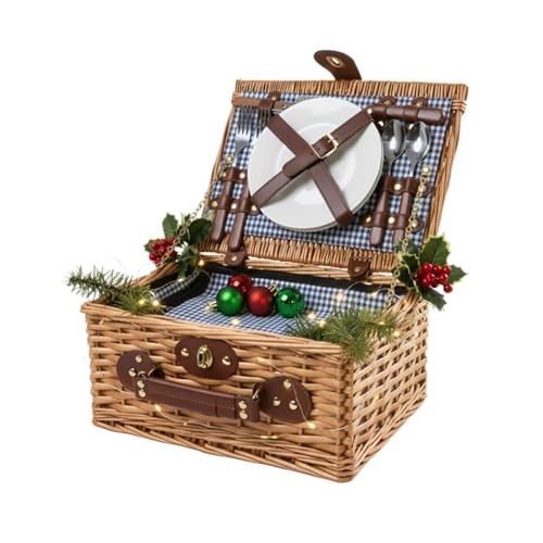 eGenuss Weidengeflecht Picknickkorb für 2 Personen mit Kühlfach & Zubehör – Picknick Set mit...