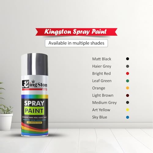 Image of Kingston Acrylic Spray Paint for Metal, Wood, Wall & Plastic, Multi-Surface DIY Paint, Quick Dry, Smooth Finish, 400ml Can, Fine Silver, 1 Pc