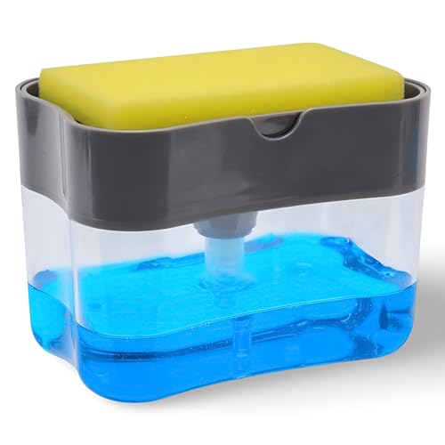 VAZCAN® - Dispensador Jabon Cocina - 500 ml con Estropajo Incluido, Diseño Moderno, Fácil de Usar y Limpiar
