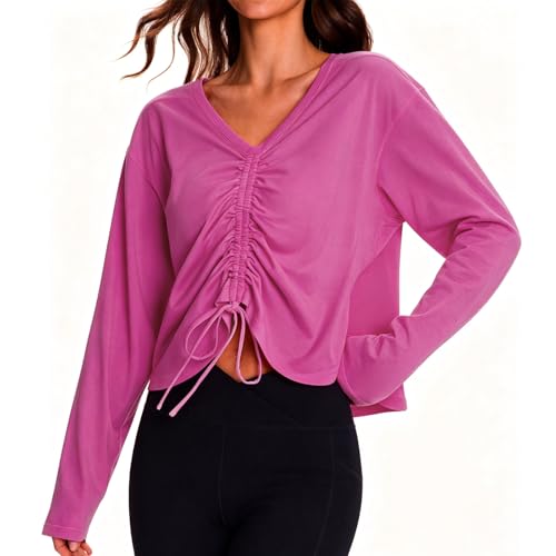 AARYA Womens Reversible Workout Top Loose Fit Yoga Shirt Breathable Activewear Top for Gym Yoga Casual Wear Hot Pink S