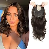 Hair Toppers for Women Real Human Hair Remy Hairpiece with Silk Base 14Inch Large Base Hand-Tied Human Hair Topper Thickening Piece for Daily Wear & Styling
