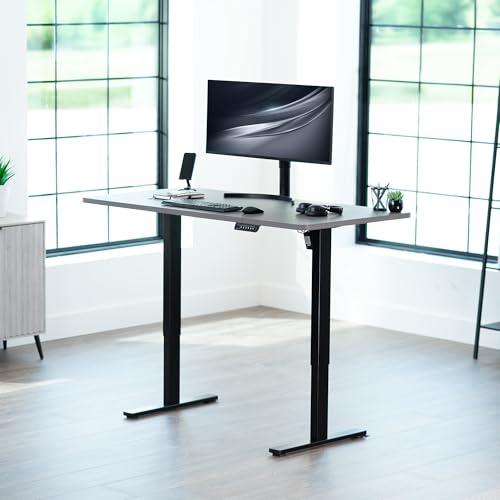 Image of VIVO Dark Gray 60 x 30 in Standing Desk, DESK-KIT-1B6G-30 | Electric, Holds 220 lbs, Sit Stand, Height Adjustable, Extra Deep Table Top, Memory Presets, 1B Series, Black Frame