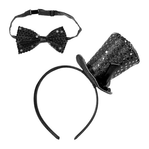 HDGSAFD 1 Bandeau De Chapeau Magique Et 1 Nœud Papillon Noir À Paillettes, Accessoires De Performance De Scène, Accessoires De Costumes De Fête,...