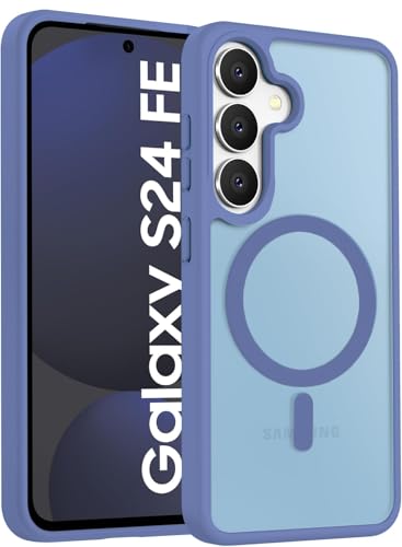 Image of Elzzi Magnetic Guard Designed for Samsung S24 Fe 5G Case Translucent Matte Hard PC + TPU Back Cover [Compatible with MagSafe] Anti-Scratch Phone Case (Official Blue)