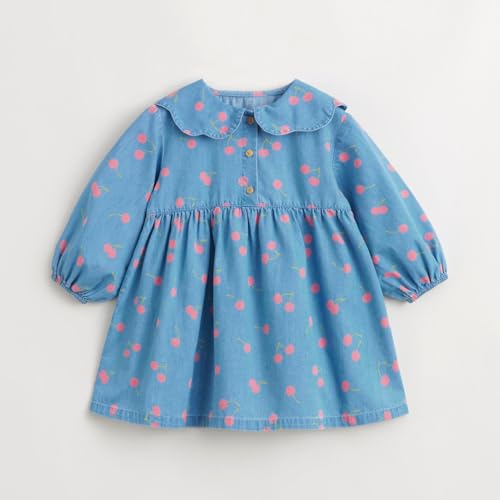 marc & janie Girls Lace Doll Collar Denim Dress Kids Cotton Floral Skirt for Spring 2400982