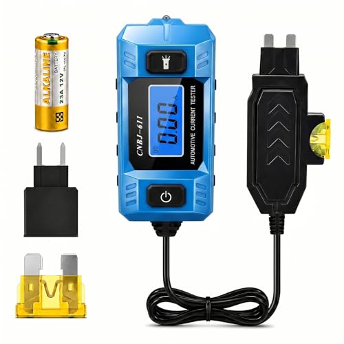 Automotive Circuit Fault Probe Tester 20A 48V Parasitic Battery Drain Tester for Car Fuse Circuits Inline Current Monitor with Digital Display LED Work Light Mini & Standard Blade Fuse Compatible
